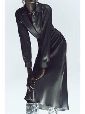 Zara Space Grey Silky Midi Skirt